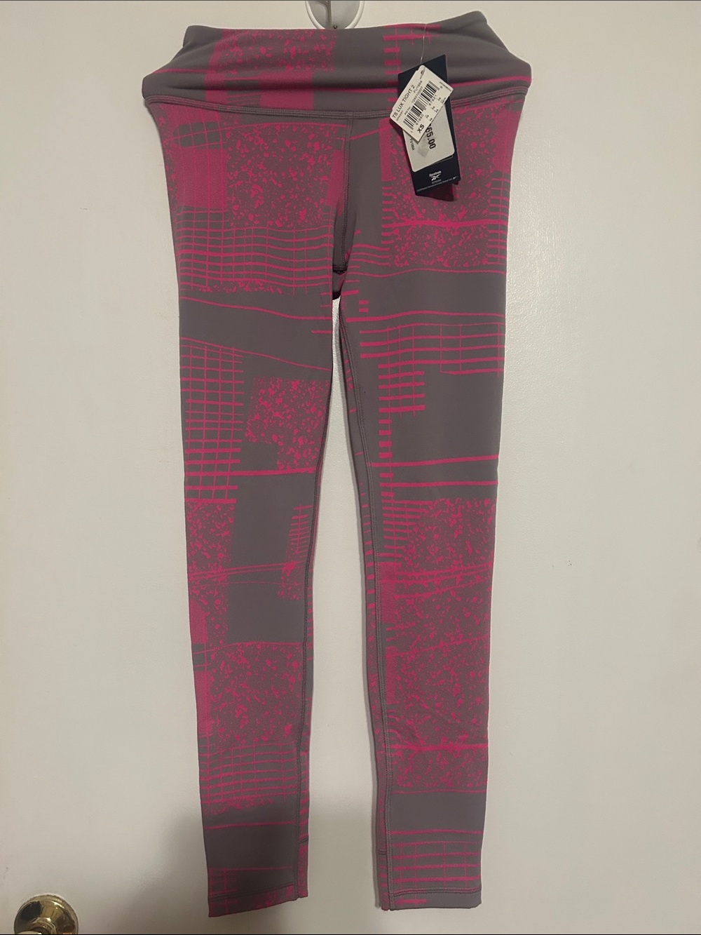 Reebok Pink & Gray Patterned Performance Leggings